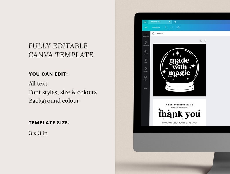 Retro Halloween Business Thank You Template Canva, Square Editable Halloween Business Thank You Insert Printable Halloween Card Crystal Ball image 3
