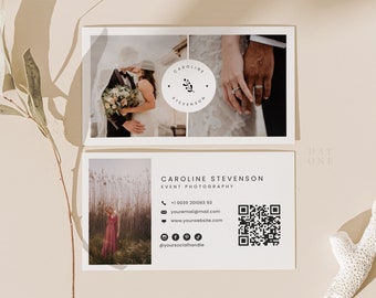 Photographer Business Card Canva Template with QR Code, Boho Small Business Card Design, Printable Photo Calling Card, Wedding Photography