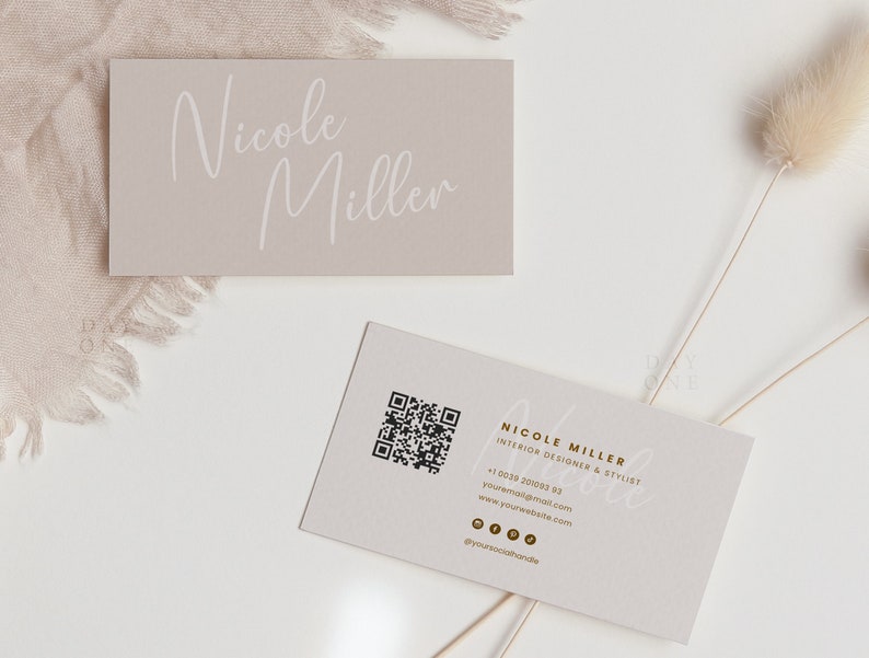 Editable Business Card With QR Code Canva Template Small Etsy
