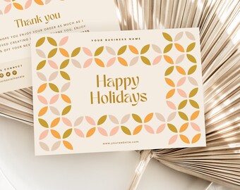 Boho Christmas Business Thank You Card Template, Retro Christmas Packaging Insert, Business Printable Holiday Canva Template Etsy Shop Owner