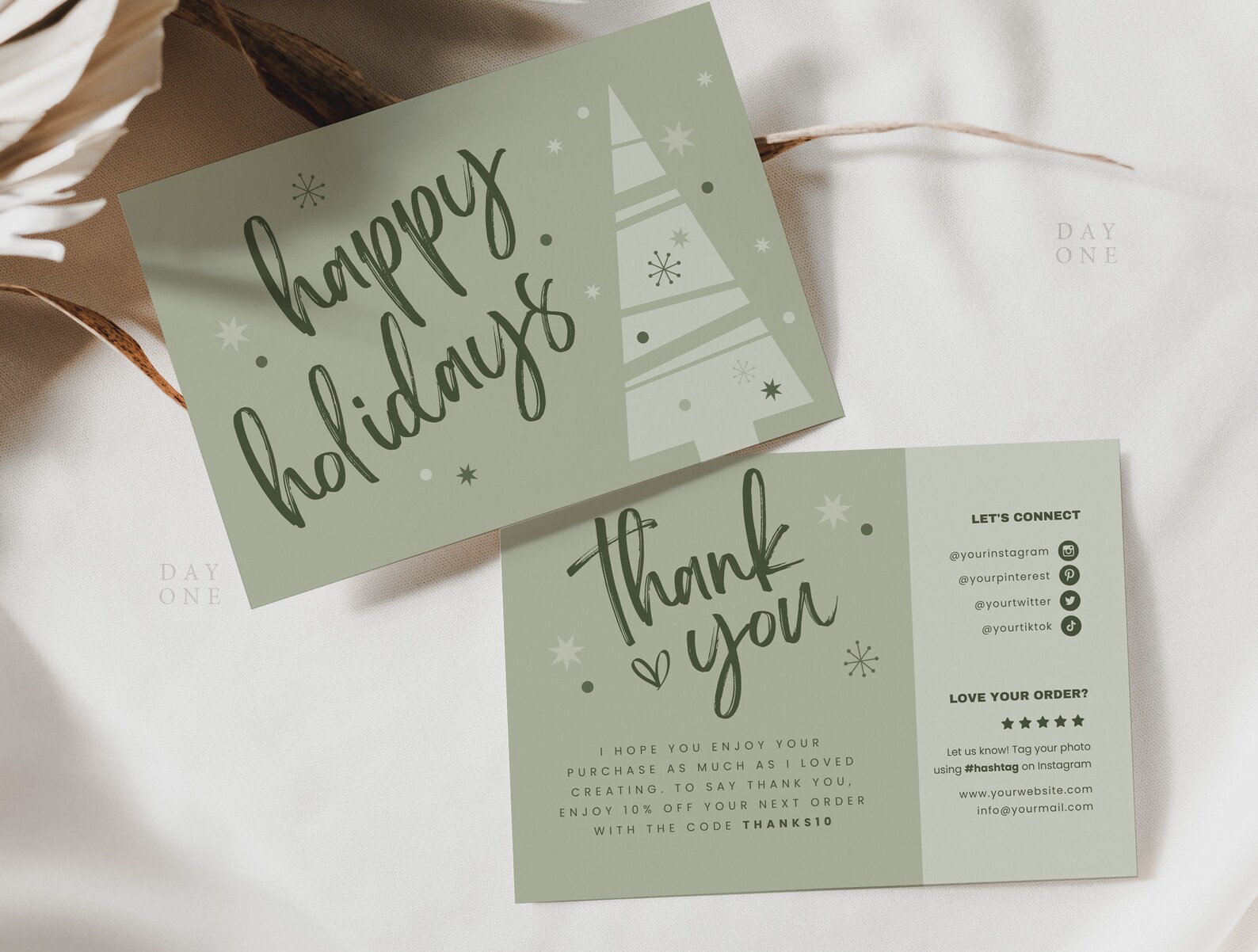 Boho Christmas Business Thank You Canva Template Sage Green Retro ...
