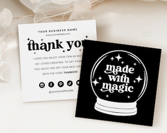 Retro Halloween Business Thank You Template Canva, Square Editable Halloween Business Thank You Insert Printable Halloween Card Crystal Ball