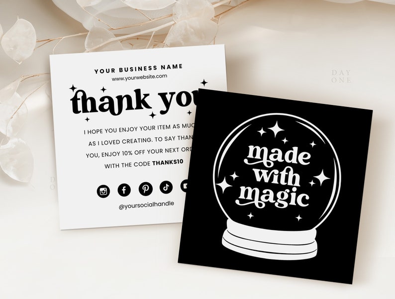 Retro Halloween Business Thank You Template Canva, Square Editable Halloween Business Thank You Insert Printable Halloween Card Crystal Ball image 1
