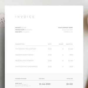 Invoice Template, Business Invoice, Receipt Template, Photography Invoice Template, Printable Invoice, Invoice Design Form Printable Receipt
