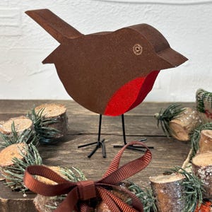 Handmade Wooden Robin Statue: Hand-Painted Bird Ornament, Sympathy Gift