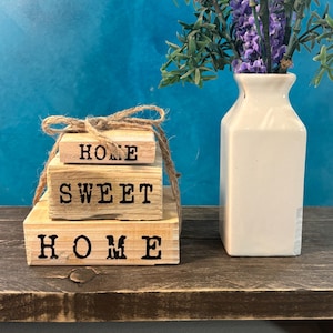 Rustic Wooden Book Stack: Home Sweet Home Farmhouse Decor