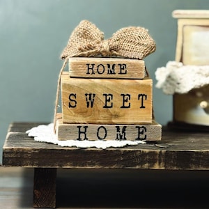 Handmade Wooden Book Stack Decor: Rustic Home Sweet Home Sign