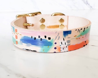 Leather Abstract Dog Collar - Custom - Personalized - Handmade - colorful Collar