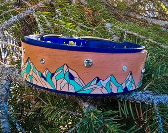 Mountain dog Collar - rhinestone collar - Custom leather - Panel - nature - personalized