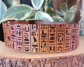 Egyptian Dog Collar - Custom - Leather dog collar - Handmade - heiroglyphs - unique - minimalist