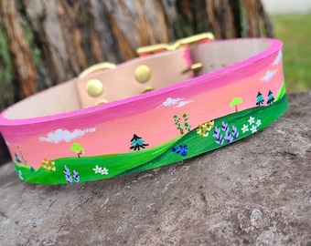 Collar de perro floral de cuero - Personalizado - Personalizado - Hecho a mano - flor silvestre - botánico - naturaleza