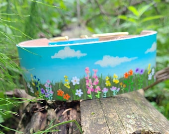 Collar de perro floral de cuero - Personalizado - Personalizado - Hecho a mano - flor silvestre - botánico - naturaleza