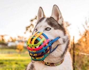 Biothane Rainbow Basket Dog Muzzle - Adjustable - More secure - Extra Small to Extra Large - Handmade -  Training - Level Two