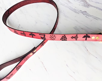Leather Norse Celtic Dog Collar - 4 foot length - Handmade - Leash and collar sets - Custom - Unique - Dog lead
