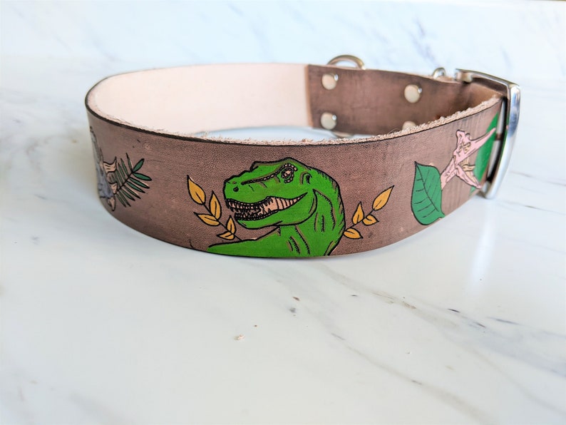Leather Dinosaur Dog Collar Custom Personalized Handmade Etsy