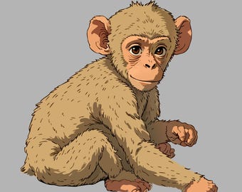 Lámina con estampado de un bebé babuino, primate joven y curioso, arte gráfico para guardería (descarga digital).