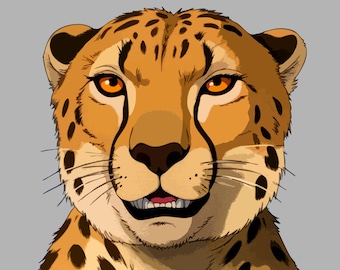 Lámina decorativa de guepardo, retrato de felino africano, arte gráfico para salón (descarga digital).