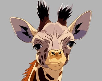Lámina con estampado de jirafa bebé, animal joven de safari, arte gráfico para guardería (descarga digital)
