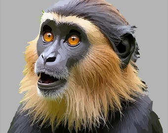 Lámina de fauna salvaje Mono dorado, retrato de primate de Ruanda, arte gráfico para salón (descarga digital)