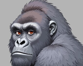 Lámina de gorila salvaje, primate de montaña de lomo plateado, estudio de arte gráfico (descarga digital)