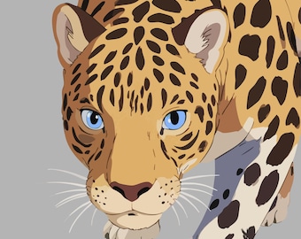 Lámina con estampado de leopardo, retrato de felino africano, arte gráfico para salón (descarga digital).