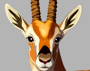 Lámina con diseño de antílope, retrato de gacela africana, arte gráfico para sala de estar (descarga digital)