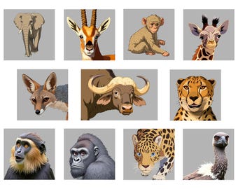 Juego de láminas de fauna africana, arte mural de animales de safari (descarga digital)