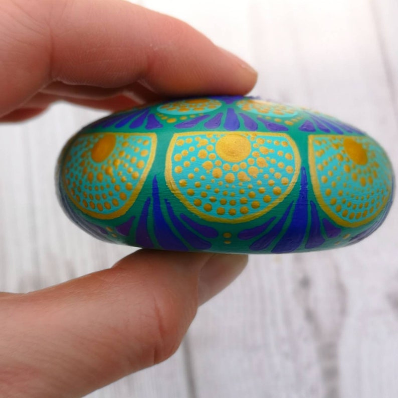 Mandala Stone art deco dotted rock handpainted stone meditation paperweight spiritual boho hippie yoga gift bohemian painted stone