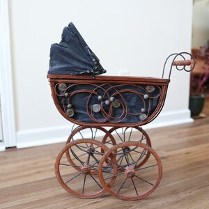 Antique Victorian LARGE Stroller Vintage Wicker Wood Iron Baby Doll Carriage