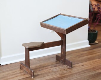 Vintage Child Wooden School Desk Chair Horse Shape w/ Built-in Seat & Chalkboard