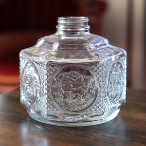 Vintage Lamplight Farms Glass Oil Lamp Base – Embossed Horse & Buggy Scene