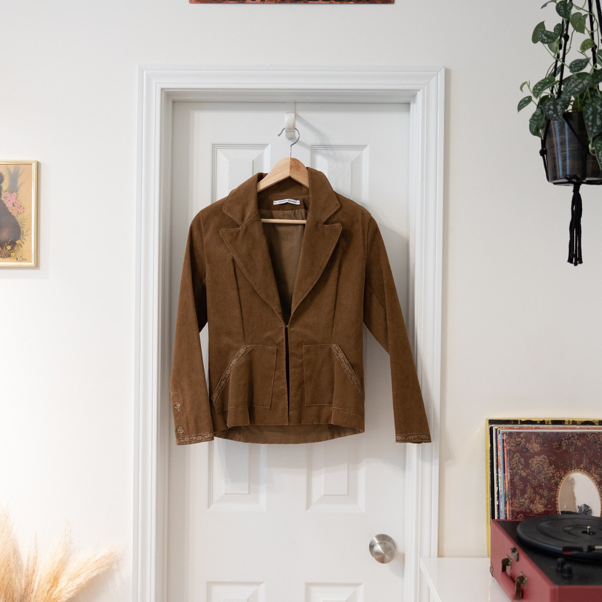NEW HANDMADE Brown Corduroy & Lace Trim Women's Blazer Size XS/S