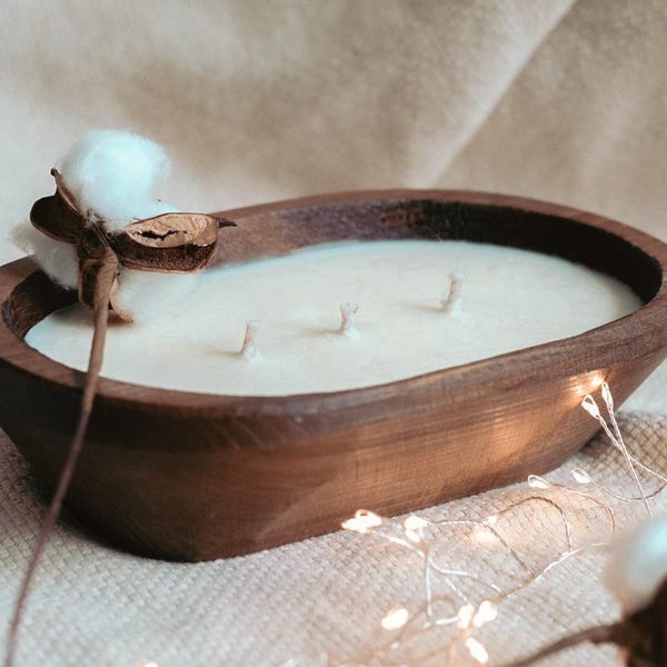 Dough Bowl Candle, Soy Wax with Essential Oils, Rustic Home Decor
