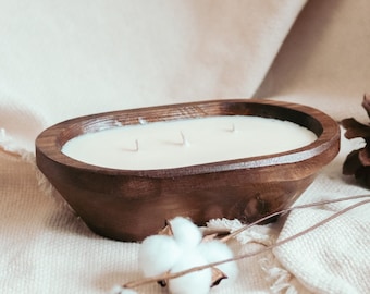 3-Wick Dough Bowl Candle – Hand-Poured Soy Wax, Natural Wood