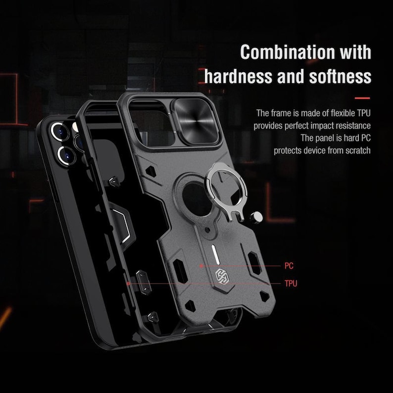 NILLKIN for iPhone 12 Pro Max Case for iPhone 12 Mini Case With Ring Stand Case Camera Protection Slide Cover