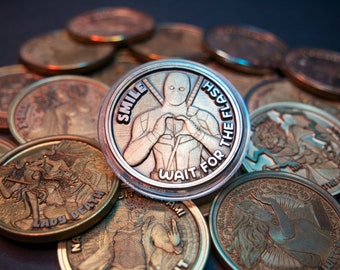 Deadpool "Smile" inspired by Deadpool and Wolverine. Large, 1.57 inch Laser Engraved Brass Coin.