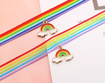 FREE Shipping. Beautiful Pride rainbow choker. Rainbow pendant choker necklace. Free pride tattoos.