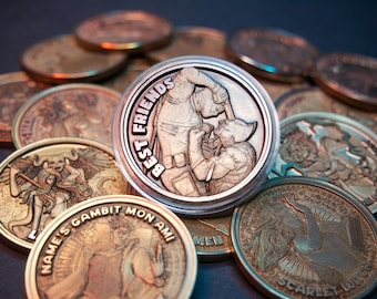 Best Friends "lift" inspired by Deadpool and Wolverine. Large, 1.57 inch Laser Engraved Brass Coin.