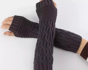 Beautiful knit Arm Warmers, Long Fingerless Gloves Knit Wrist Warmers with Thumb Hole