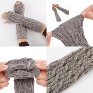 Beautiful knit Arm Warmers, Long Fingerless Gloves Knit Wrist Warmers with Thumb Hole Gray