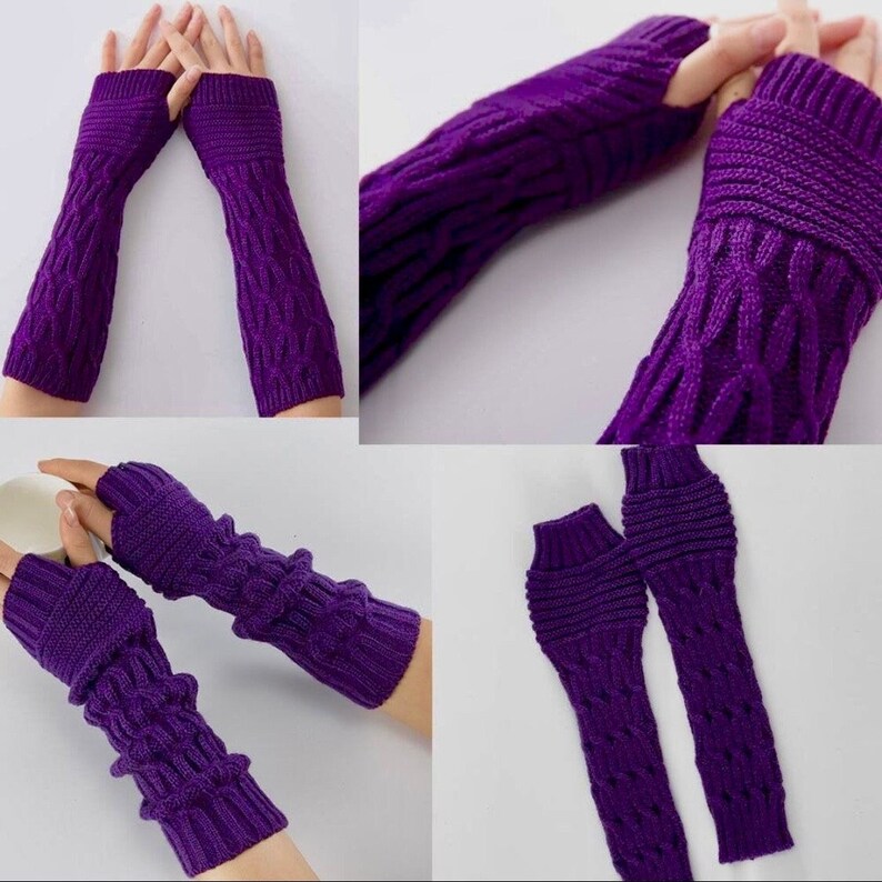 Beautiful knit Arm Warmers, Long Fingerless Gloves Knit Wrist Warmers with Thumb Hole image 7