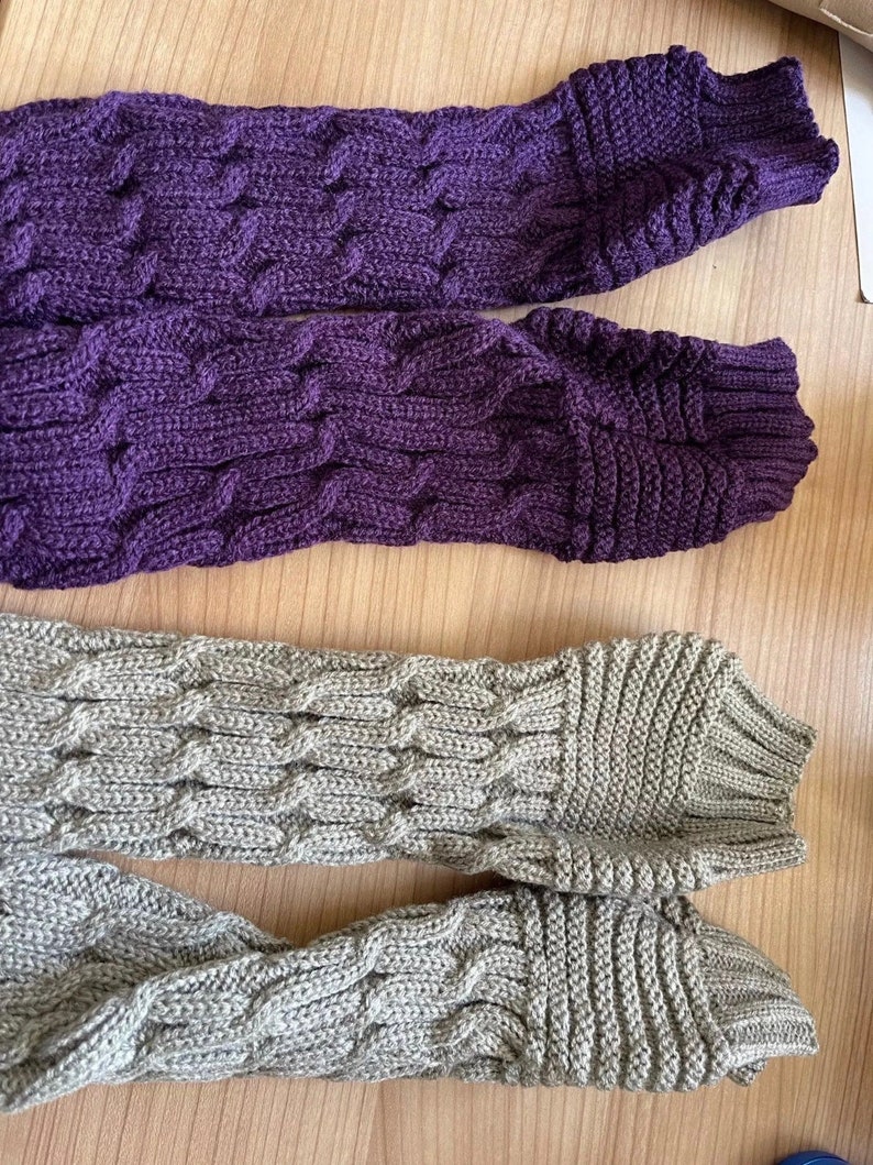 Beautiful knit Arm Warmers, Long Fingerless Gloves Knit Wrist Warmers with Thumb Hole image 6