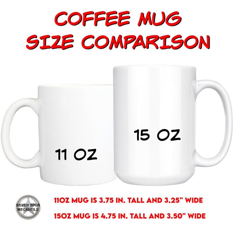 Pu&ograve; includere: Due tazze da caff&egrave; bianche una accanto all'altra, una da 11 once e l'altra da 15 once. La tazza da 11 once &egrave; alta 3,75 pollici e larga 3,25 pollici. La tazza da 15 once &egrave; alta 4,75 pollici e larga 3,50 pollici.