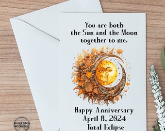 Solar Eclipse ANNIVERSARY Card, Happy April 8 Anniversary, 4-8-2024, Total Eclipse Funny Anniversary Gift, Anniversary For Wife, Husband