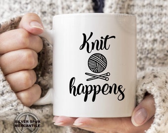 Knit Happens Gift For Knitters Mug for Knitting Gifts for Women Gift for Best Friend Yarn Lover Mug Crochet Mugs Gifts for Coworkers