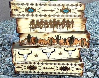 Handmade Rustic Western Wood Box, Wood Decor, Boho Home Decor, Birthday Gift for Her, Rustic Kitchen Decor, Gift for Mom from Daughter