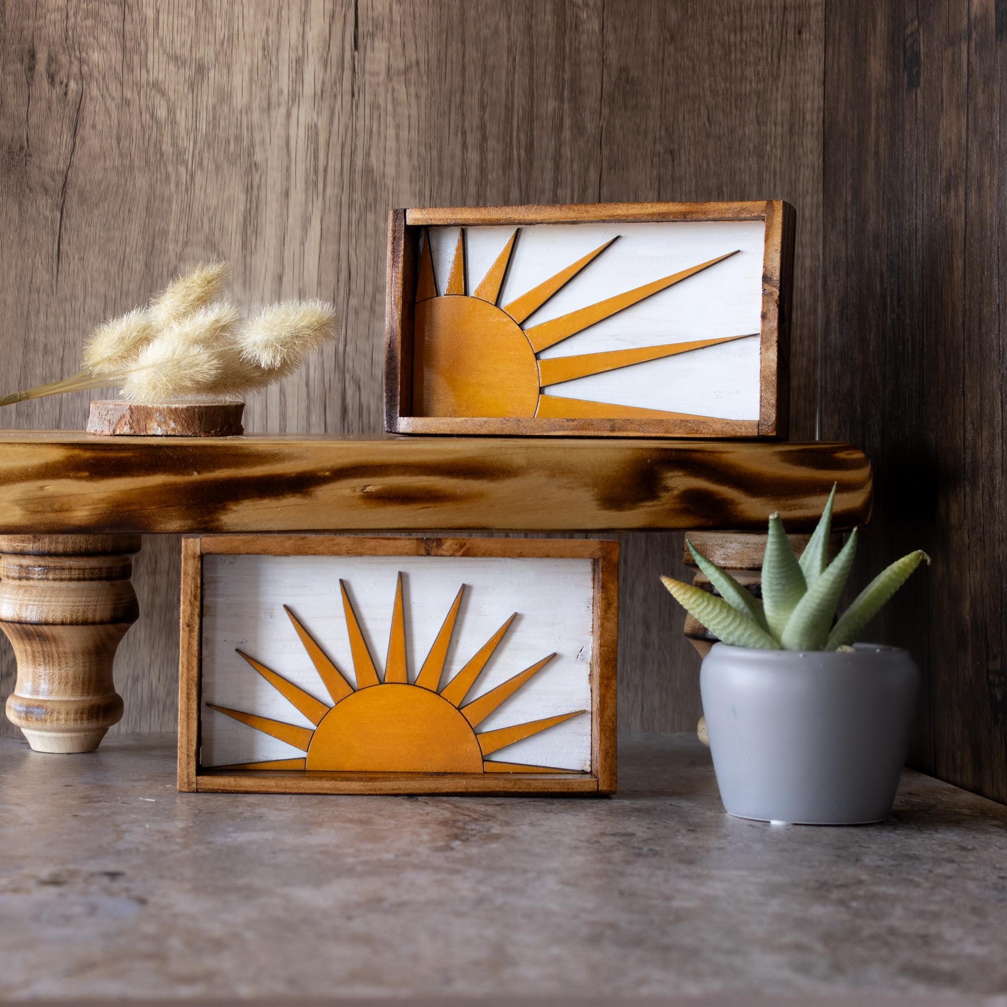 Solid Wood Sun Shelf Sitters, Boho Sun Nursery Decor, Tier Tray Decor, Shelf Decor Items, Sunshine Decor, Gift for Women, Mother's Day Gift