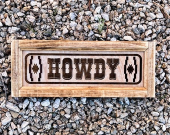 Rustic Wood Framed Howdy Sign, Personalized Western Wall Art, Wild West Sign, Western Bedroom Decor, Girlfriend Birthday Gift, Gift for Home