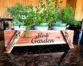 Handmade Wood Herb Planter Box: Kitchen Indoor Garden Decor