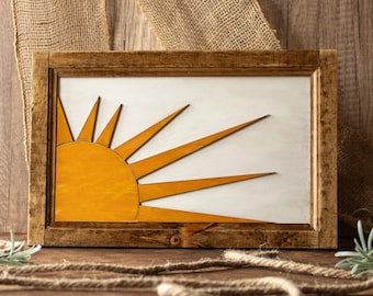 3D Wooden Sun Wall Art: Whimsical Sunrise Decor